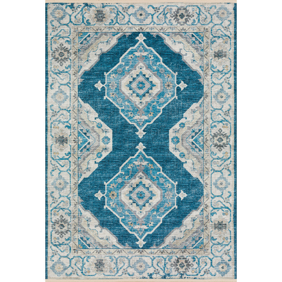 Indoor/Outdoor Marbella MB1 Indigo Machine Washable 3' x 5' Rug