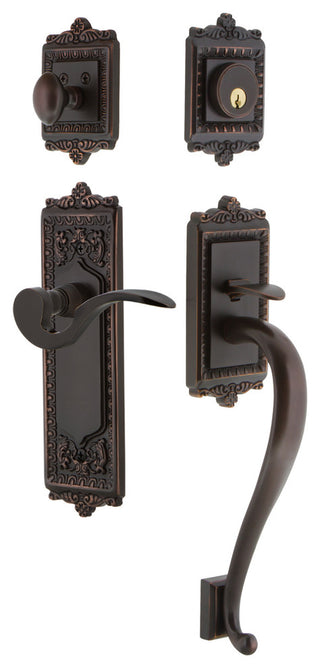 Egg & Dart Plate S Grip Entry Set Manor Lever, Timeless Bronze, 2-3/4", Left