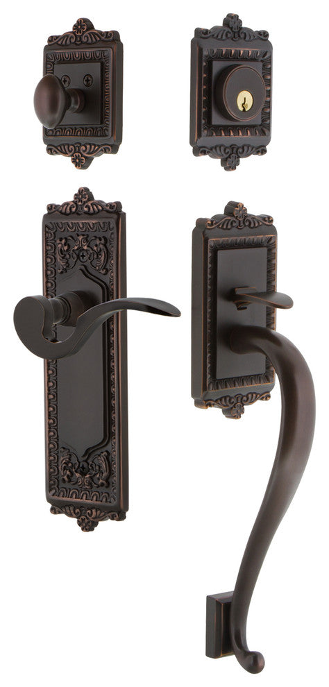 Egg & Dart Plate S Grip Entry Set Manor Lever, Timeless Bronze, 2-3/4", Left