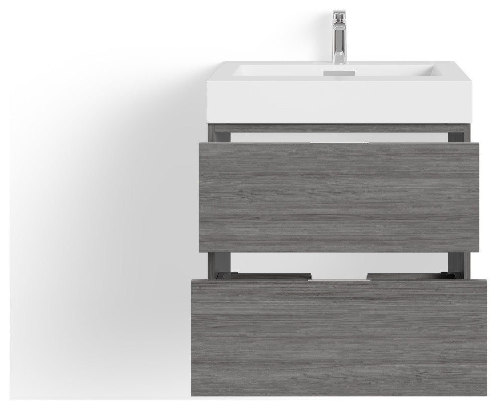 Boutique Bath Vanity, Vulcan Ash Gray, 24", Single Sink, Wall Mount
