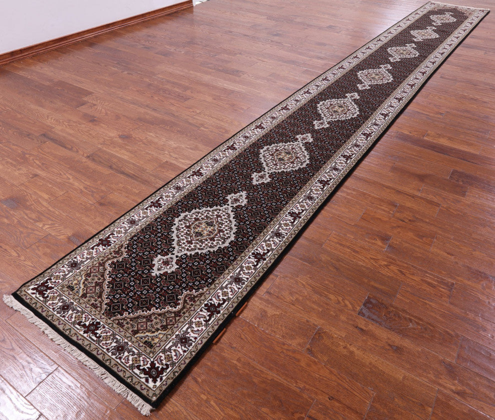 2' 7" X 20' 2" Runner Persian Tabriz Wool and Silk Hand Knotted Rug Q5979