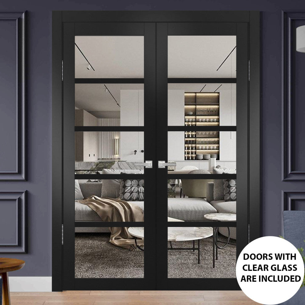 Sliding Bypass Doors 84 x 96, Quadro 4522 Matte Black & Clear Glass