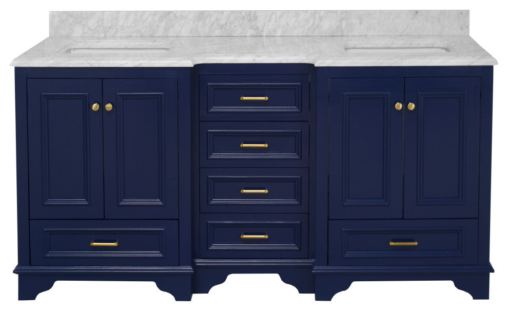 Nantucket 72" Double Bath Vanity, Royal Blue, Carrara Marble