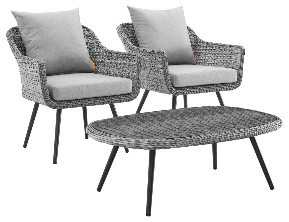 Endeavor 3 Piece Outdoor Patio Wicker Rattan Sectional Sofa Set Gray Gray