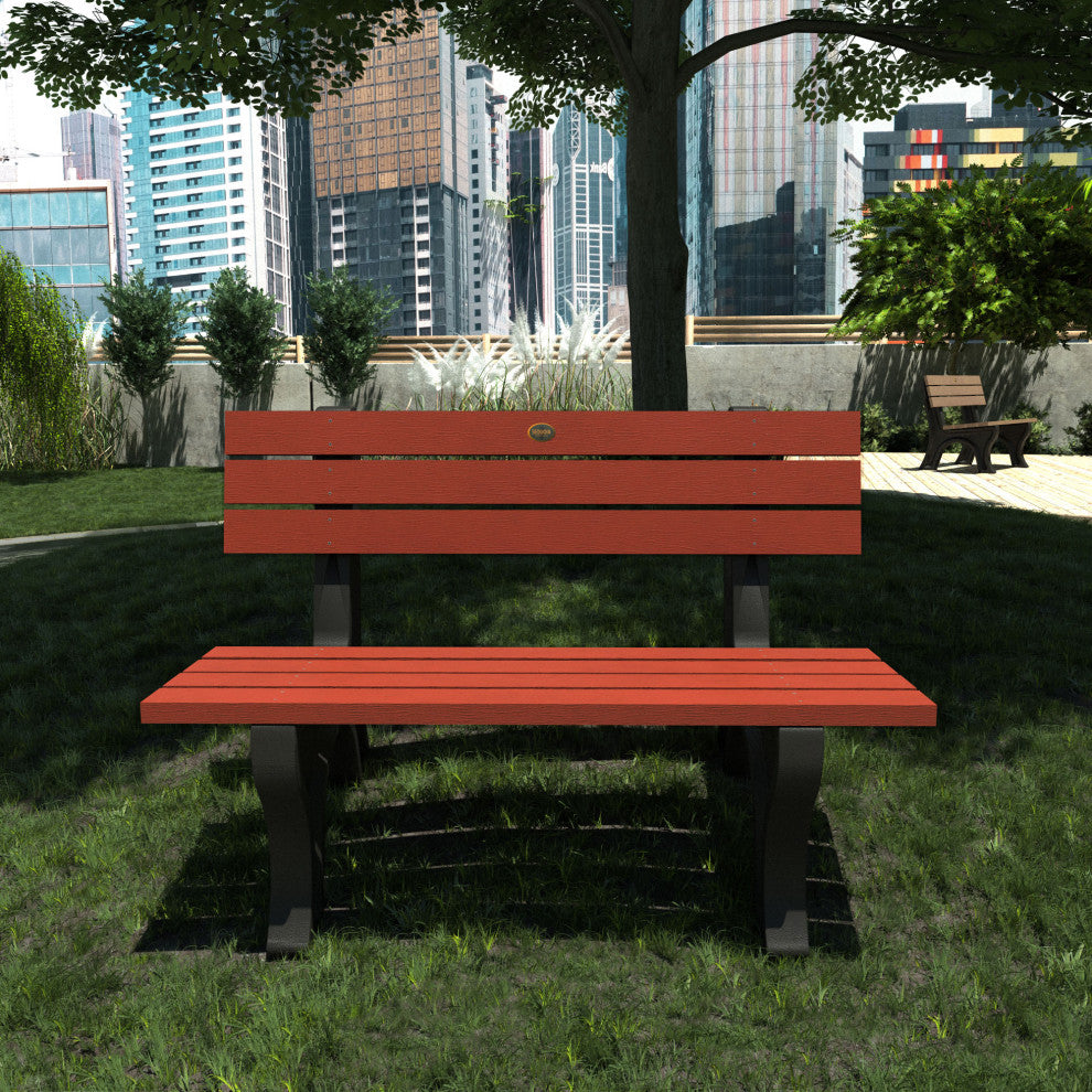 Aurora Traditional 4' Park Bench, Weathered Acorn, Rustic Red