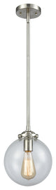 1-Light Beacon 8" Mini Pendant, Brushed Satin Nickel, Glass: Clear