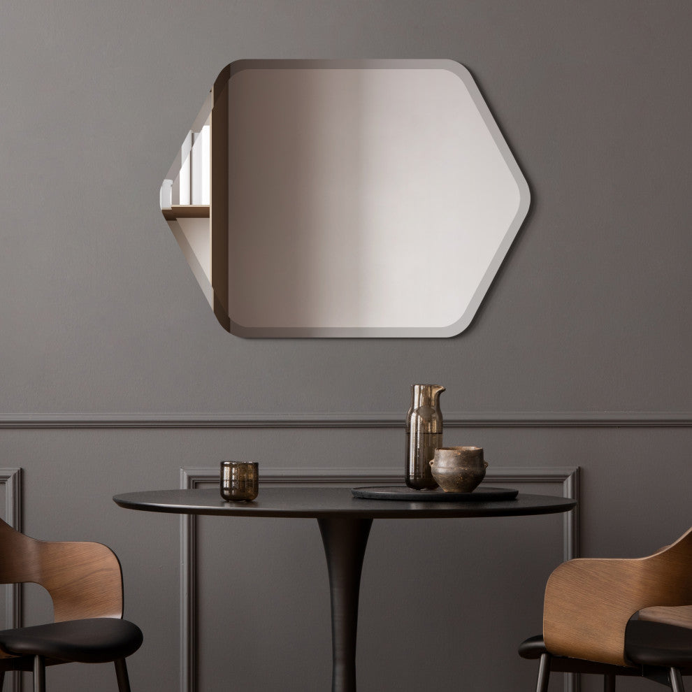 Frameless Beveled Hexagonal Black Matte Finished Wall Mirror