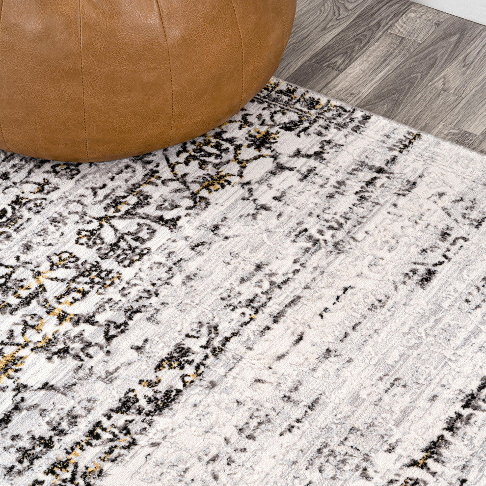 Tidal Modern Strie' Ivory/Black 3 ft. x 5 ft. Area Rug