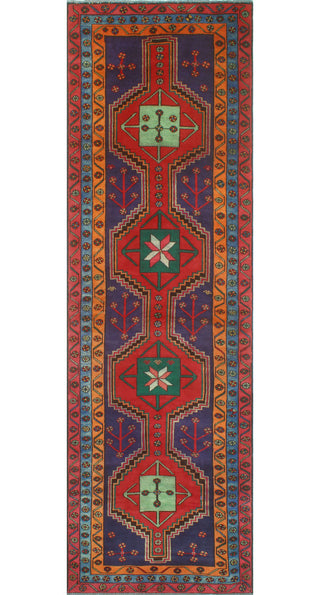 Fine Vintage Distressed Parvin Red/Navy Runner, 3'8 x 11'10