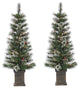 Potted Spruce With Iced Tips, Pine Cones, Berries, 50 Lights, 4 Foot, Set of 2