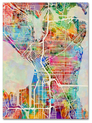 'Seattle, Washington Street Map' Canvas Art by Michael Tompsett