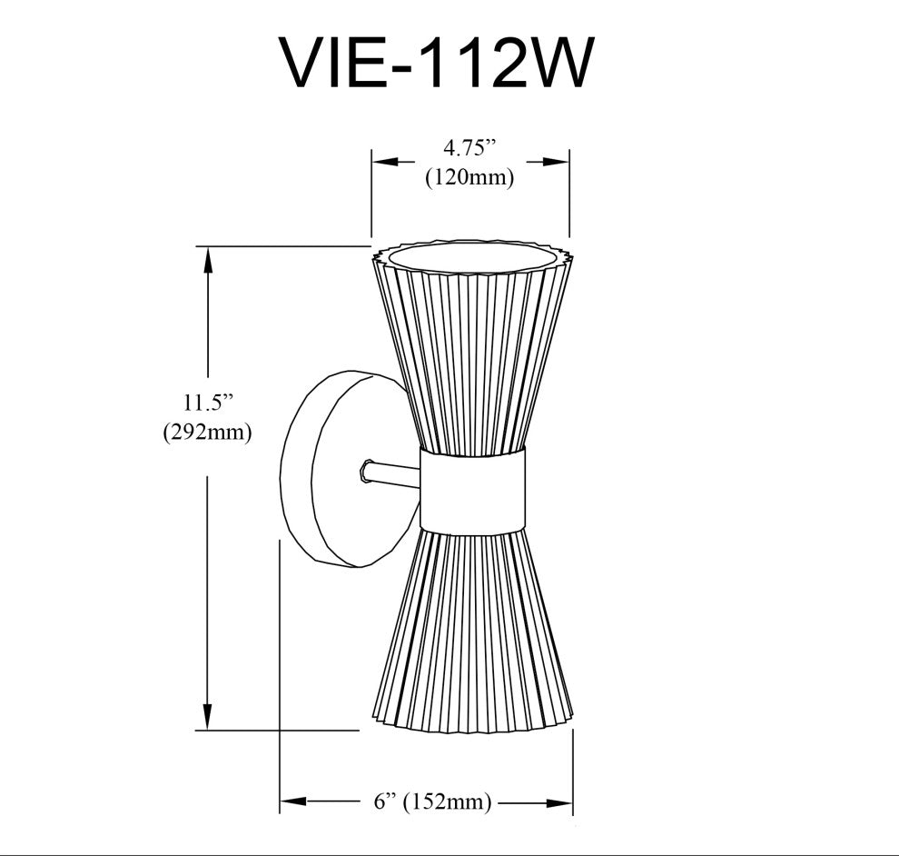 Vienna 2 Light Vanity, Matte Black, Clear Ribbed Glass