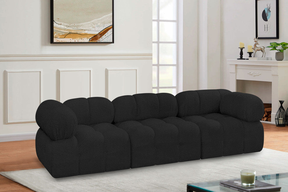 Ames Boucle Fabric Modular Sofa, Black, 3-Piece: 1 Armless Chair, 2 Corner Chair
