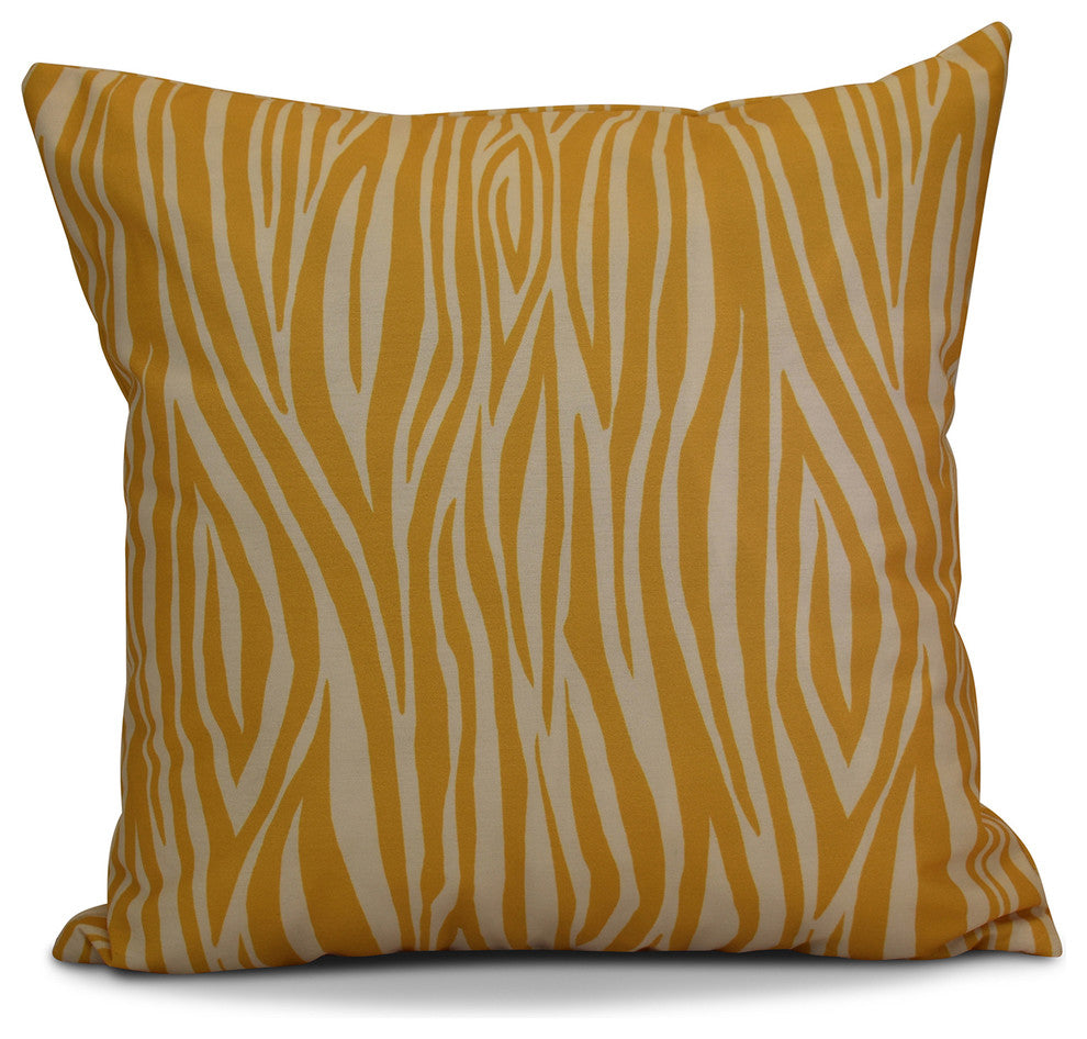 Wood Stripe Geometric Print Outdoor Pillow, Gold, 18"x18"
