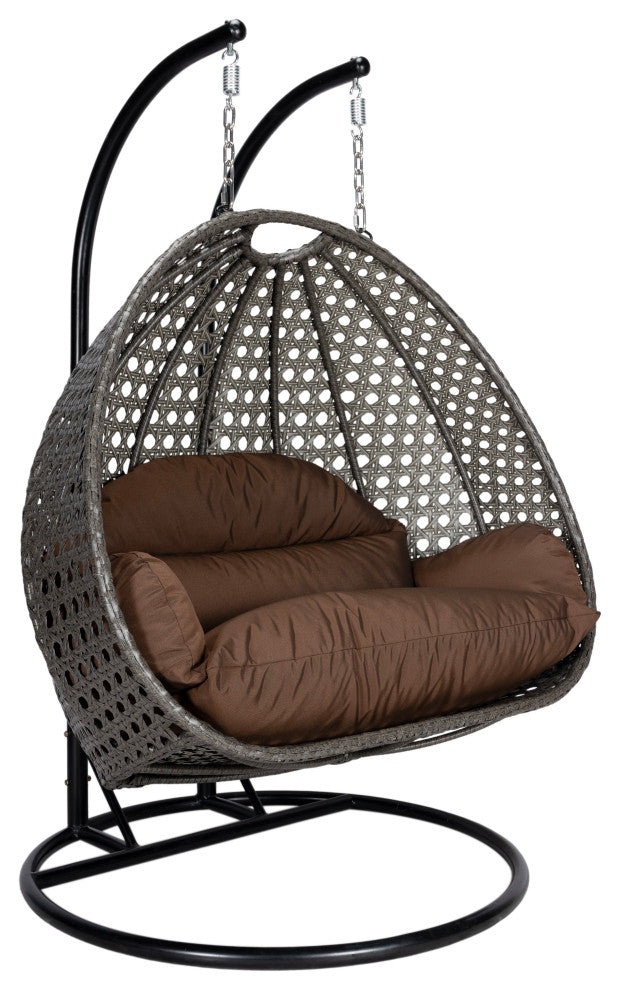 2 Person Charcoal Wicker Double Hanging Egg Swing Chair, Brown
