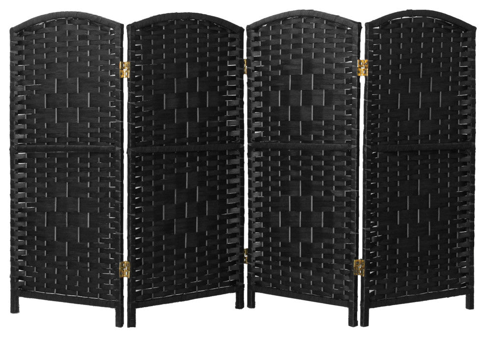 3 ft. Short Diamond Weave Fiber Room Divider Black 4 Panel