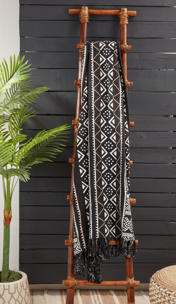 Mudcloth Design Throw, Black, 50"x60"