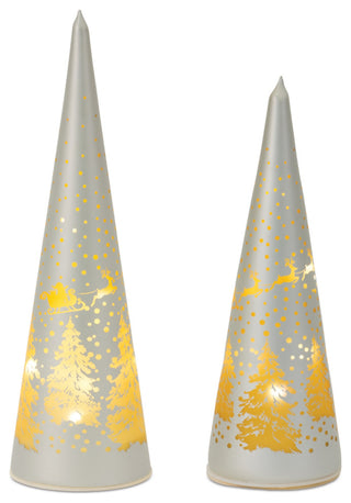 LED Frosted Glass Tree Decor, 2-Piece Set