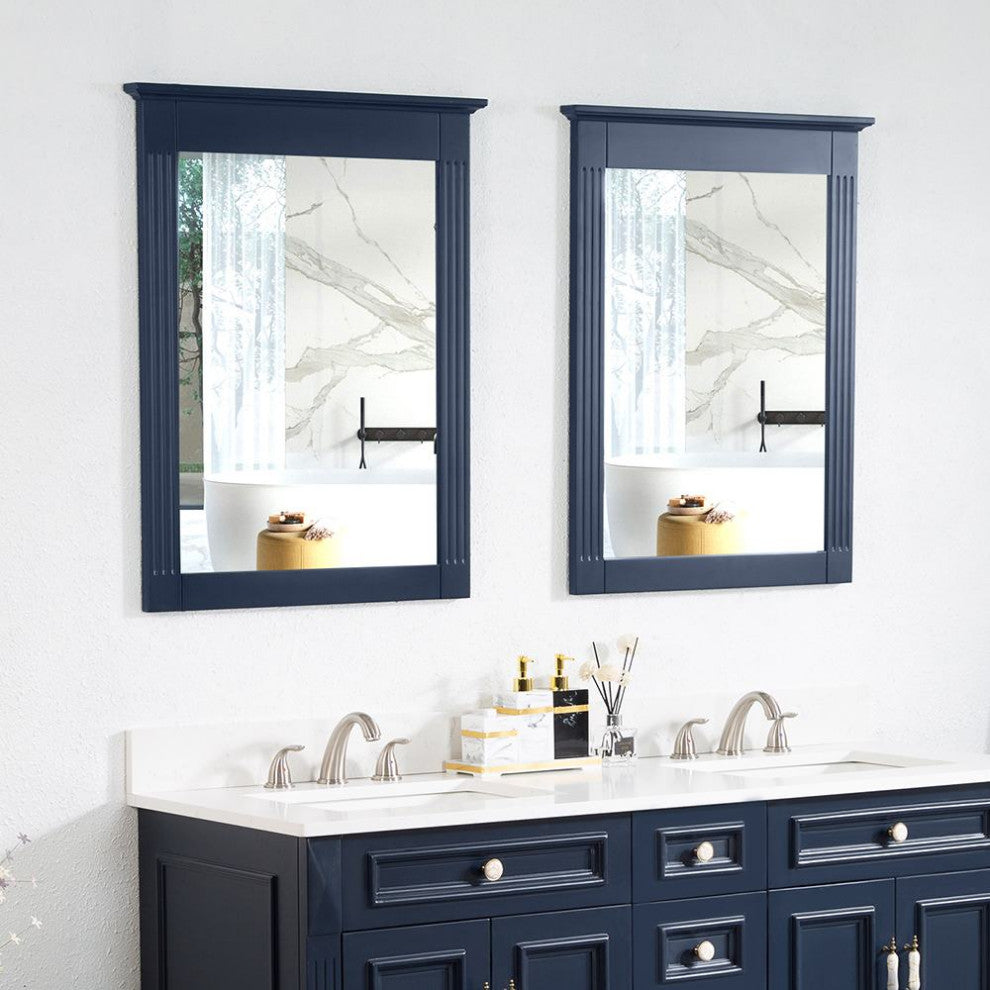 Solid Wood Bathroom Vanity Mirror for Wall Mounted, Navy Blue, 26x33, 2 Pieces