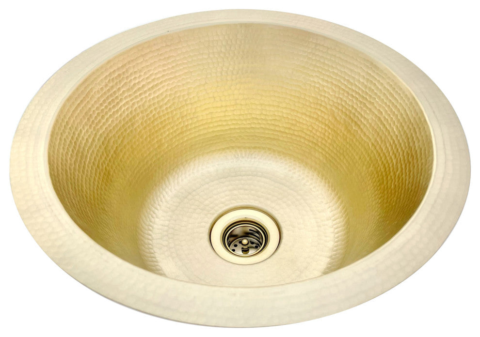Hammered Brass Bar Sink 14" Matte Brass with 2" drain