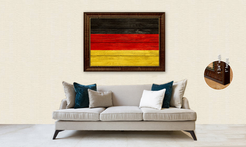 Germany Country Textured Flag Print With Brown Gold Frame, 19"X27"