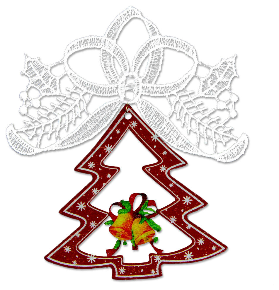 Macrame Tree/Bells 3.75" Ornament Set Of 2, White