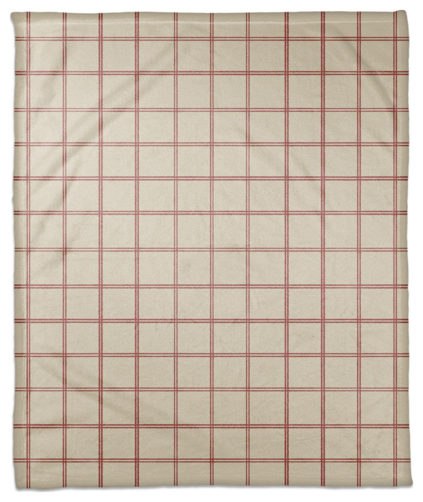 Cream and Red Check 50x60 Coral Fleece Blanket