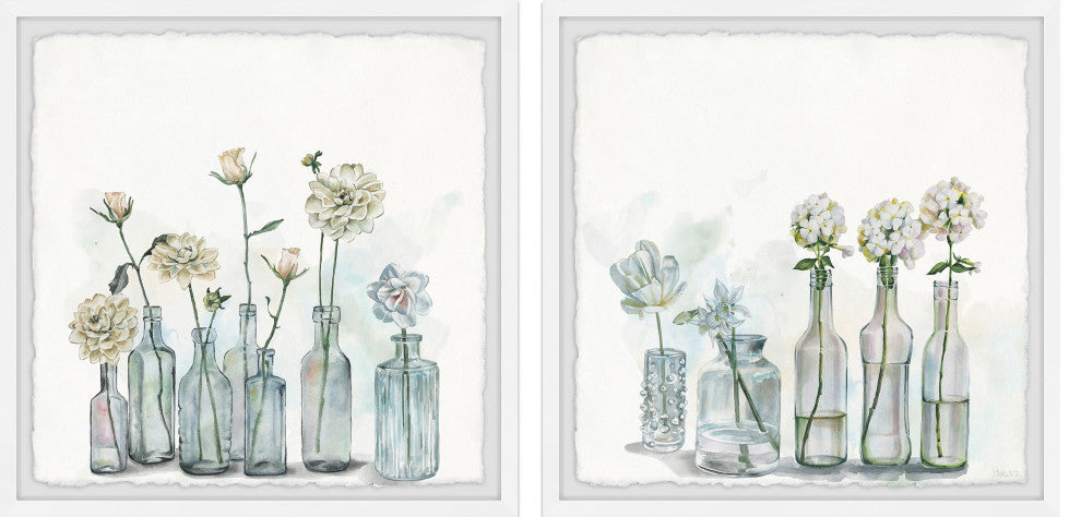 Carnations on Grey Bottles Diptych, Set of 2, 24x24 Panels