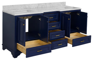 Nantucket 72" Double Bath Vanity, Royal Blue, Carrara Marble