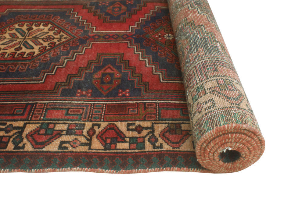 Fine Vintage Distressed Rama Red/Navy Runner, 3'2x10'7