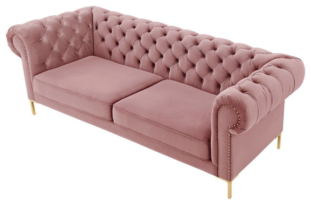 Inspired Home Ariadna Sofa Button Tufted, Rust Velvet
