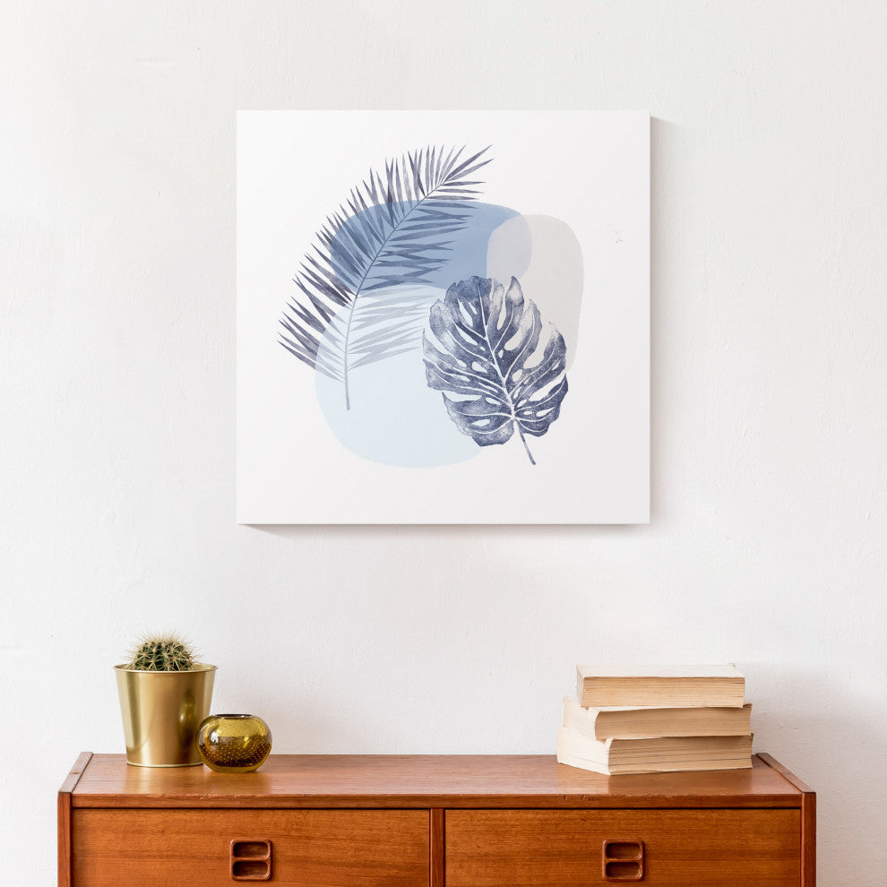 Blue Tropical Leaves 16x16 Canvas Wall Art