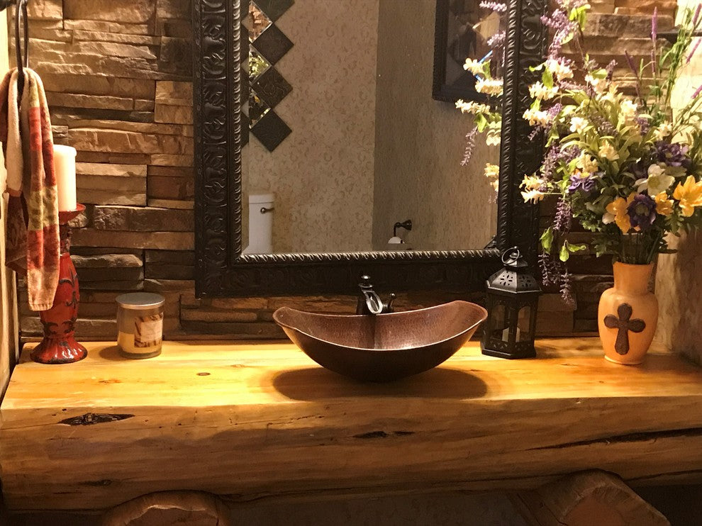 17" Oval Roman Vessel Copper Bath- Drain Options Available, No Drain