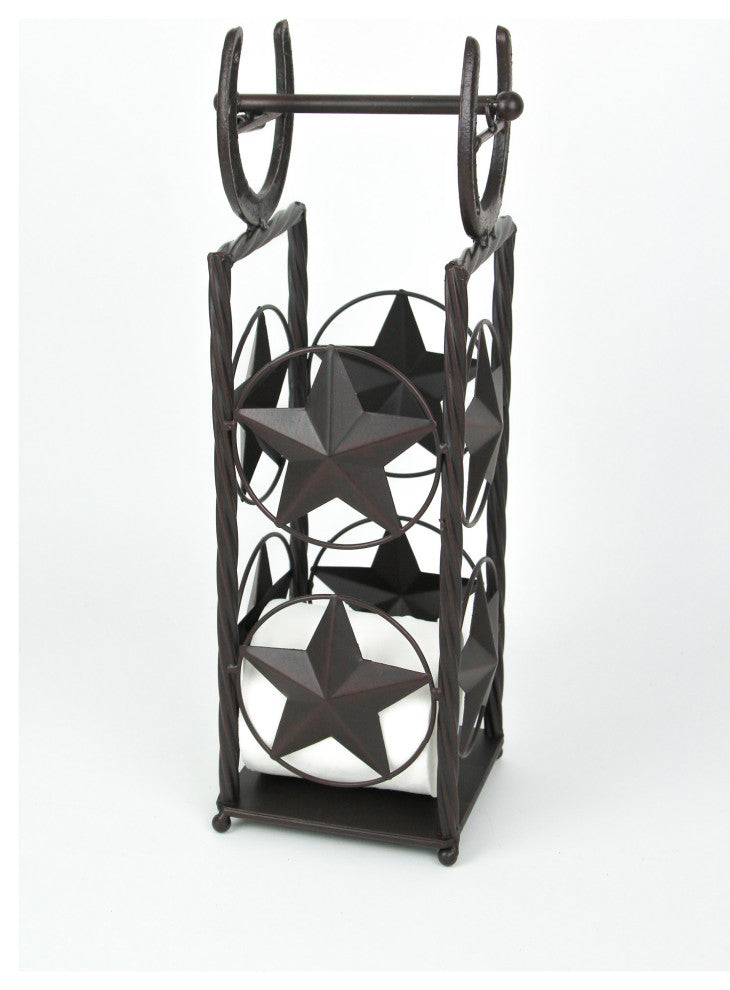 Brown Metal Western Star and Horseshoe Standing Toilet Paper Holder and Storage