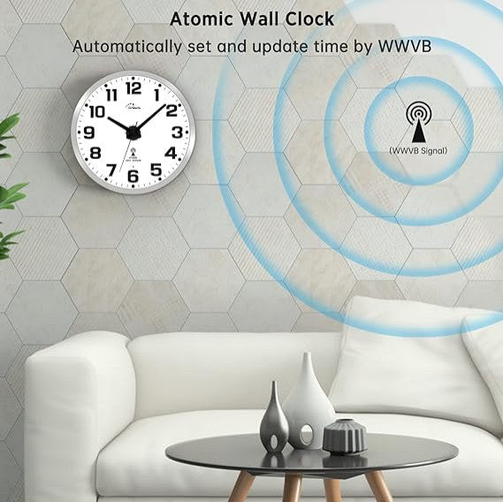 Atomic Wall Clock with Night Light - Silent Lighted up Wall Clock