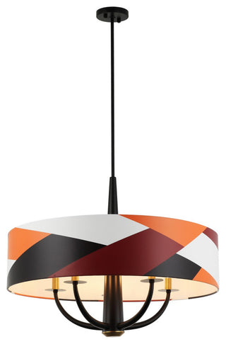 Patchwork 5-Light Pendant, Black/Satin Brass/Patchwork