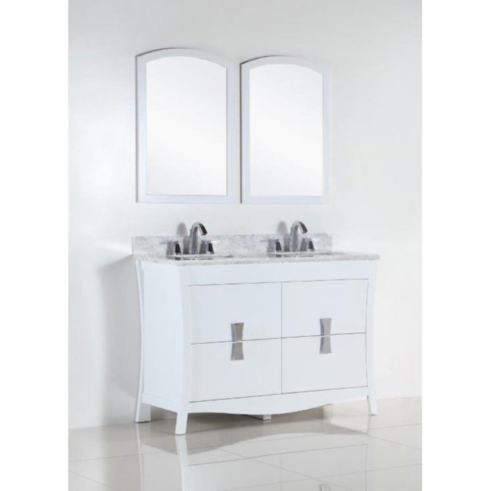 48" Double Sink Vanity, White With White Carrara Top