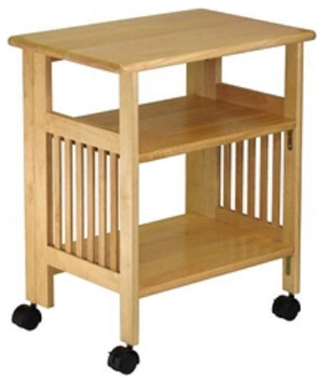 Modern 3-Shelf Folding Wood Printer Stand Cart, Natural With Lockable Casters