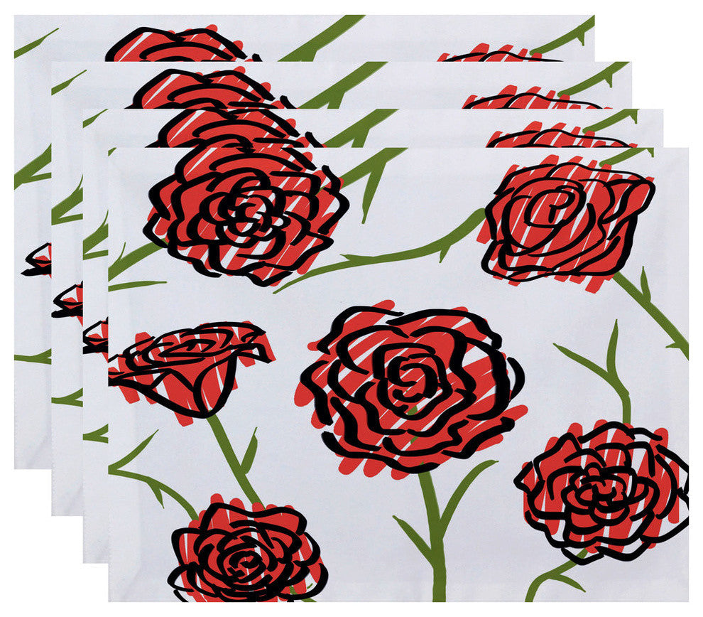 18"x14" Spring Floral 1, Floral Print Placemat, Coral, Set of 4