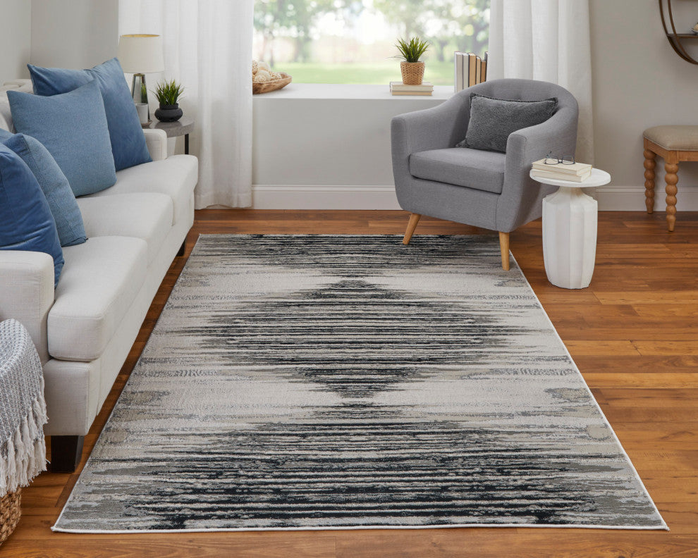 Orin Modern Diamond, Black/Silver/Taupe, 13'x20' Area Rug