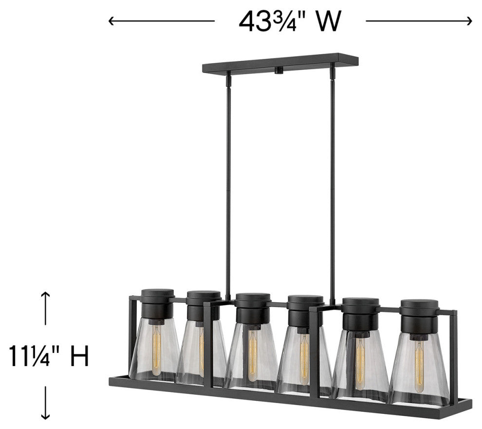 Hinkley Refinery Six Light Linear, Black With Smoked Glass