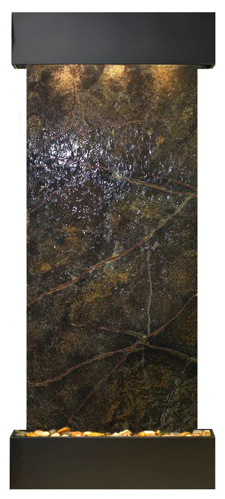 Inspiration Falls Water Fountain, Green Marble, Blackened Copper, Square