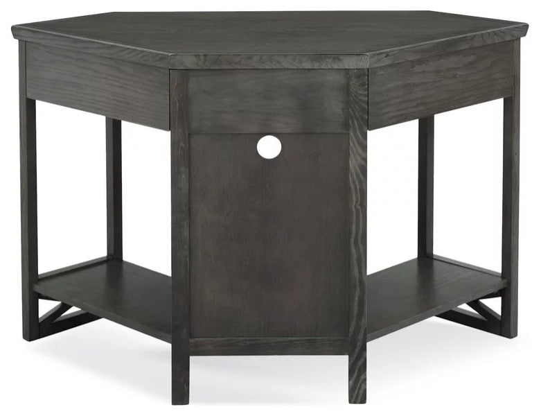 Corner Desk, Spacious Worktop With Storage Drawer & Lower Open Shelf, Smoke Gray