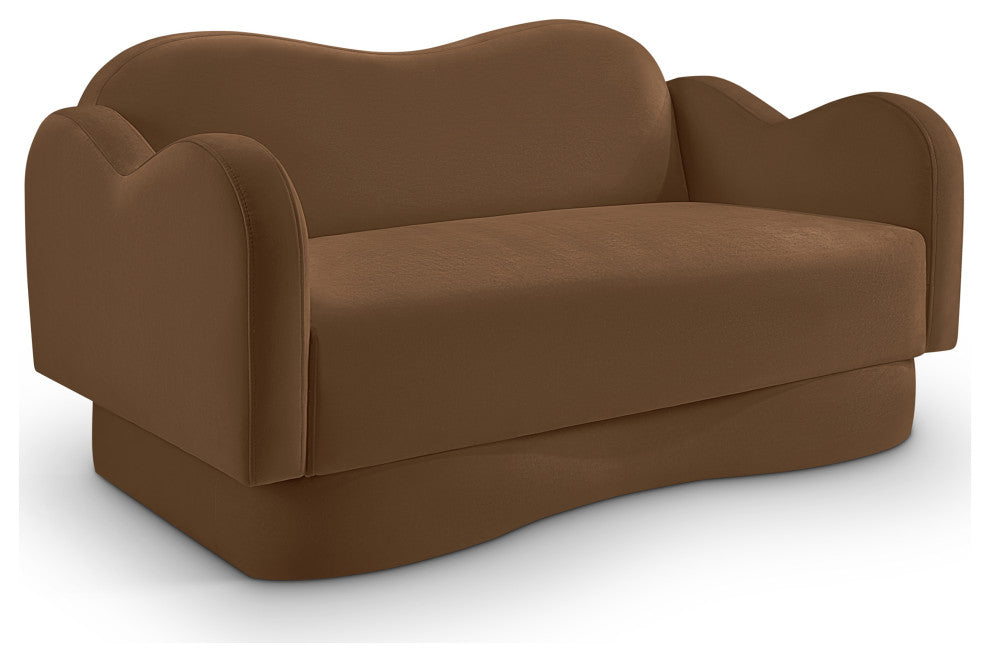 Bloom Upholstered Loveseat, Saddle, Velvet