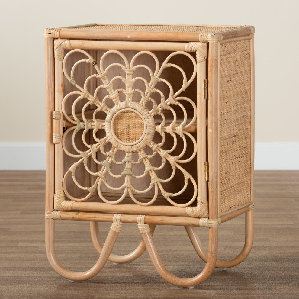 Acelin Modern Bohemian Natural Brown Rattan Nightstand
