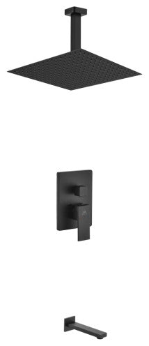 Aqua Piazza Set, 12" Ceiling Square, Rain Shower, Tub Filler, Matte Black