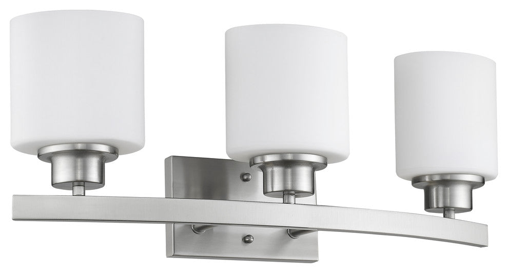 Aaliyah 3-Light Brushed Nickel Bath Vanity-Light Opal White Glass 23"
