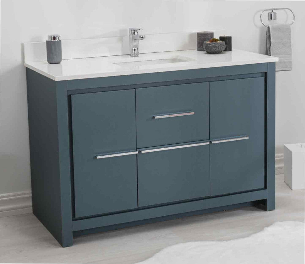 Mila Collection 48" Bathroom Vanity With Sink, Mirror, Countertop, Alasca Blue