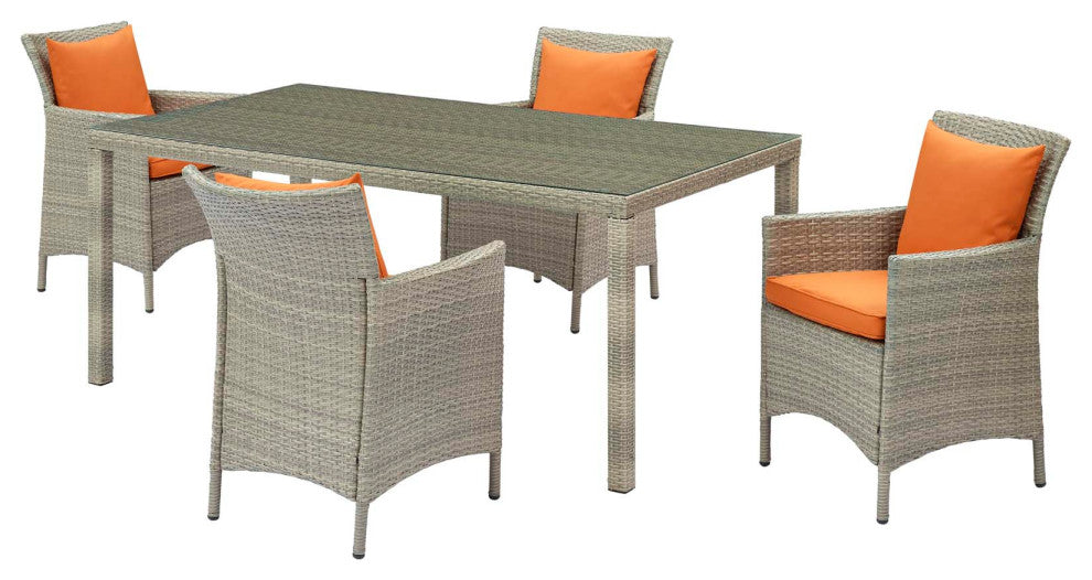 Side Dining Chair and Table Set, Rattan, Wicker, Gray Orange, Outdoor