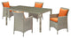 Side Dining Chair and Table Set, Rattan, Wicker, Gray Orange, Outdoor